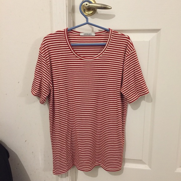 Mixxmix Korea 365BASIC red and white striped tee - Picture 1 of 11